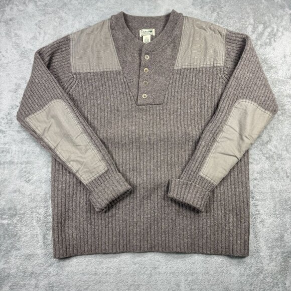 Vintage LL Bean Mens Commando Fisherman Henley Sweater Merino Lambswool Hunting - Picture 1 of 7